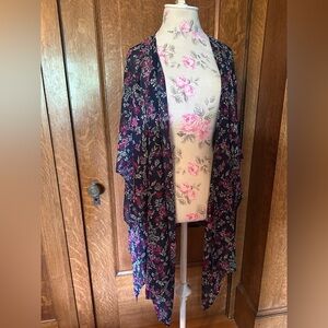 Lane Bryant Dark Floral Chiffon-Style Kimono, One Size